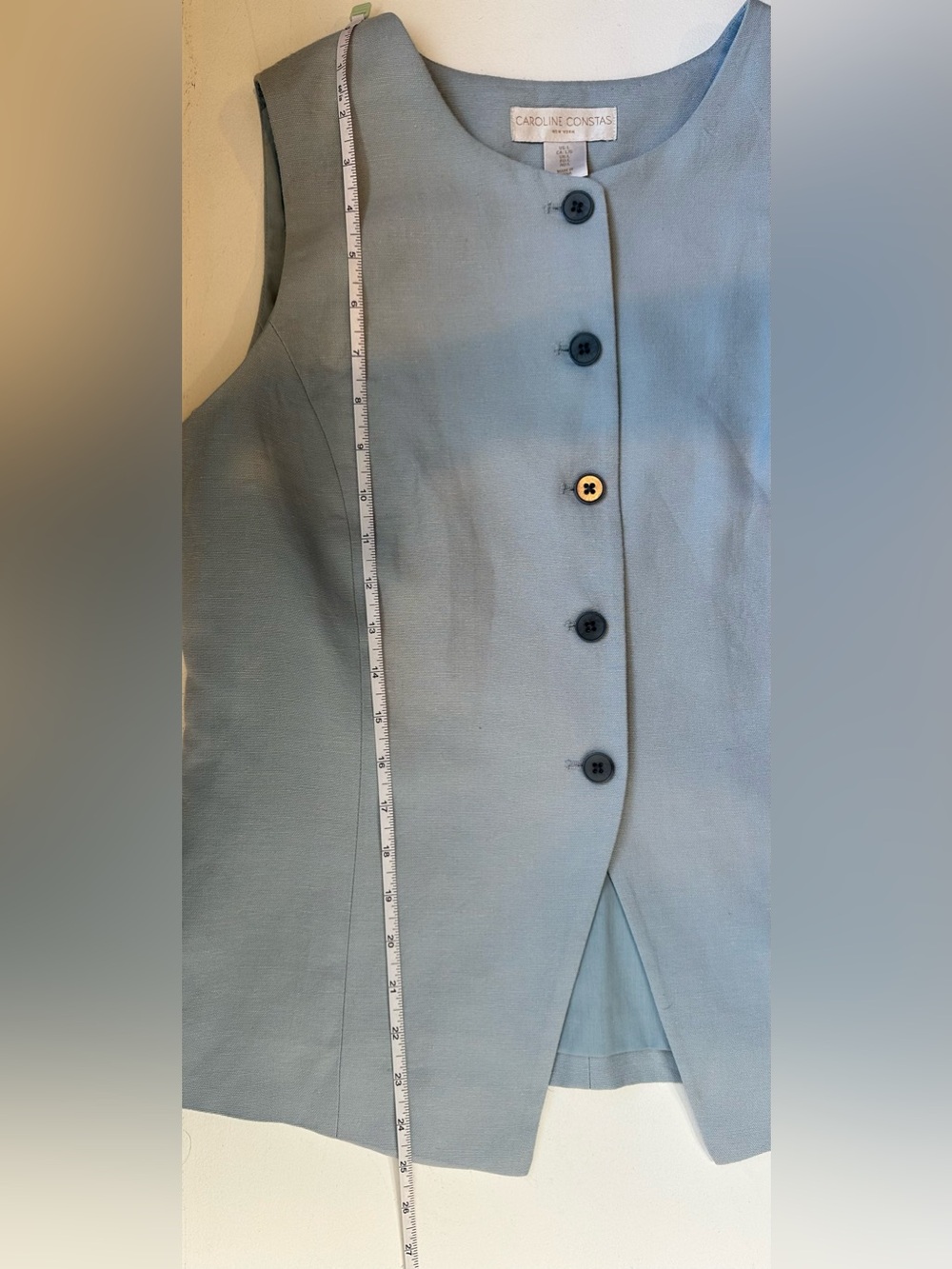 Caroline Constas Blue Lyocell Linen Button Front Vest Top Size Large - Picture 9 of 11
